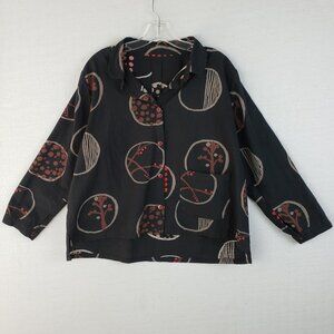 Mona Lisa Mao Mam Jacket Shirt Boxy Lagenlook Art-to-wear Abstract Print O/S